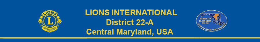 Header for District 22-A web site - includes LCI Lion and DG logo